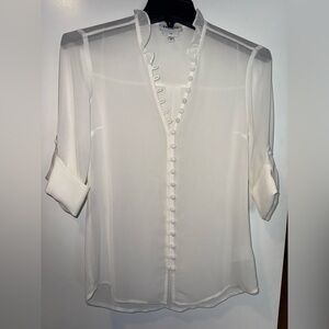 Express White Cuffed Sleeve Blouse with Mandarin Collar